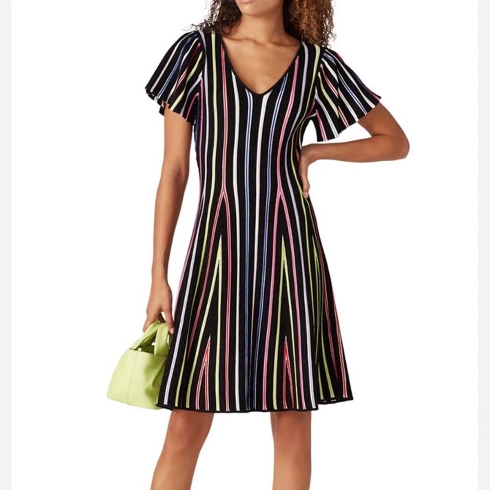 Milly The Novis $395 NWOT Rainbow Knit A-Line Dress Size Medium
